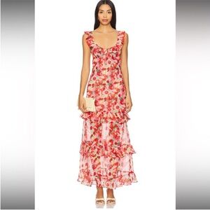 REVOLVE Floral Midi Dress - Red and White